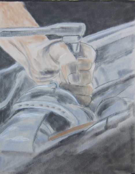 Fixing a Car. Pastel $80